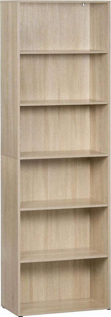 Bücherregal - Freistehend - 6 Verstellbare Einlegeböden - Raumteiler - Maße 23,5 x 60 x 108 cm - Eiche Hell