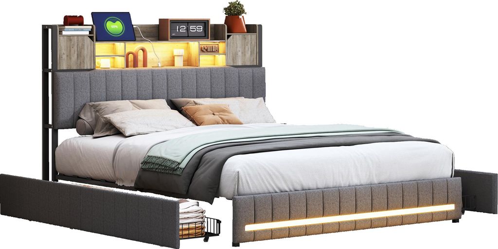 Fortuna Lai Lit rembourré 140 x 190 cm, avec LED, lit Image du produit 