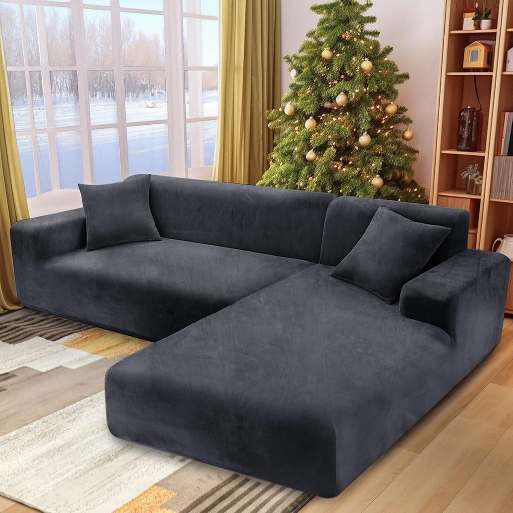 Sofabezug mit Kissenbezug dicker Samt elastisch grau 1/2/3/4-Sitzer.