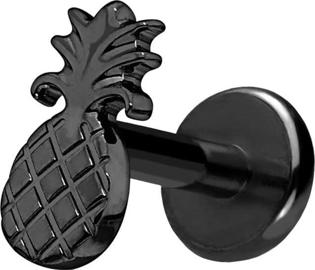 Ohrpiercing, Nasenpiercing Titan Labret mit Push Fit ANANAS Schwarz Stablänge: 6mm | Stabstärke: 1,2mm
