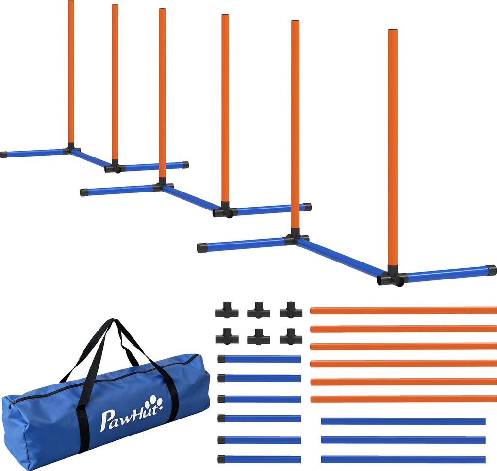 Agility Set Hunde 3-teiliges Agility Ausrüstung mit Slalomstangen Tragetasche Trainingsset für alle Hundegrößen Orange