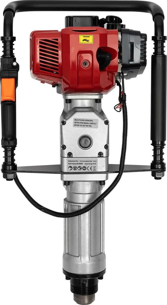 Pfostentreiber Benzin - 52 cm³ 2-Takt Pfahlramme - Schlagfrequenz 1300–3000/min - Schlagenergie 20–55 J - Leistung 1900 W 6500 U/min - Drehmom...