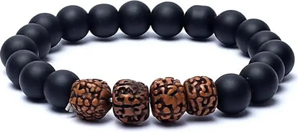 Bracelet 10mm en Rudraksha et Onyx Noir - Pack de 2 Bijoux Artisanaux