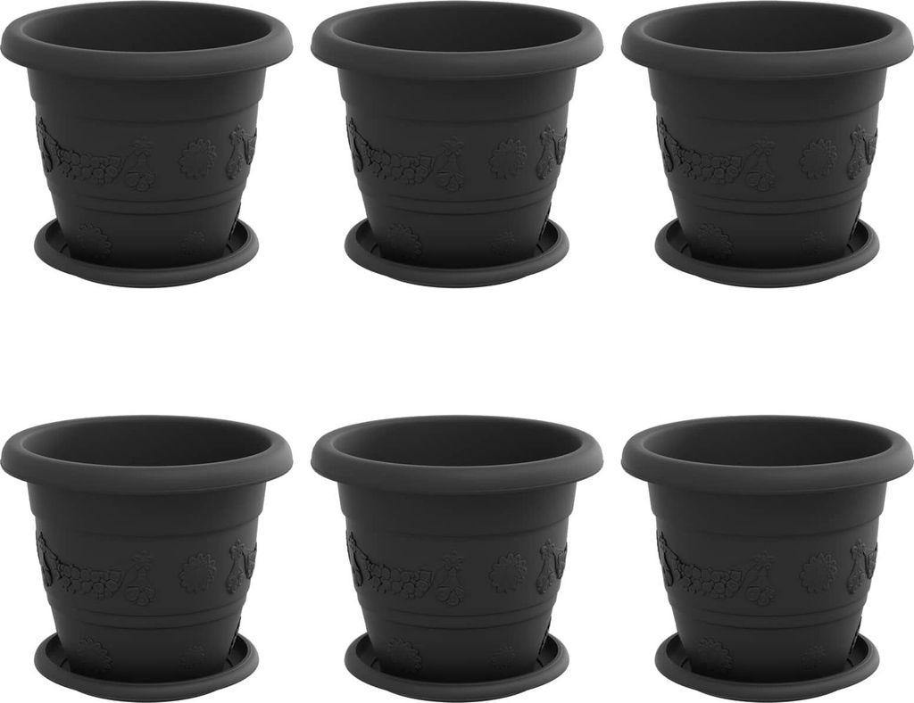 Blumentöpfe 6 pcs Schwarz Ø 22 x 18 cm Kunststoff