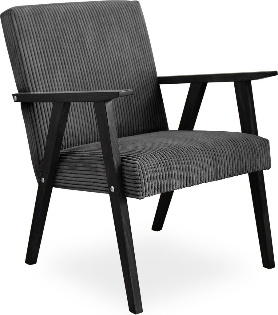 Bettso Sessel Gepolsterter Cocktailsessel Kordsamt LISEK Dunkelgrau Beine in Schwarz