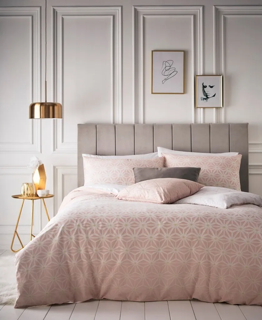 Parure de Lit King Tessellate Furn Rose Or : Linge de Lit Anti-Plis