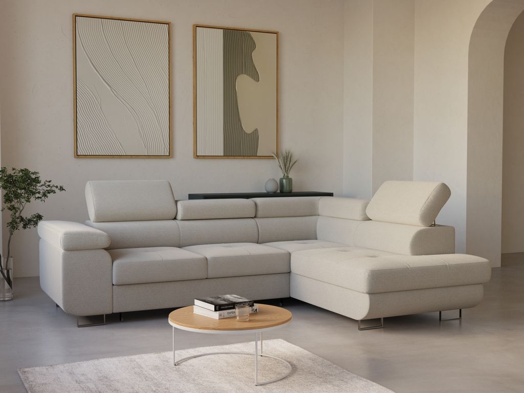 LetSit Ecksofa William L Curio Rechts Freistehendes Loungesofa Bequemes Ecksofa mit Schlaffunktion Schmutzabweisend Für Wohnzimmer Schlafzimmer Beige