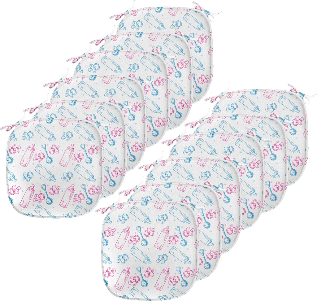 ABAKUHAUS Imbottitura per sedie da pranzo, biberon, ciucci, cuscino decorativo impermeabile con cinturino per sedie da cucina, 40 cm x 40 cm - confezione da 12, bianco, blu, rosa