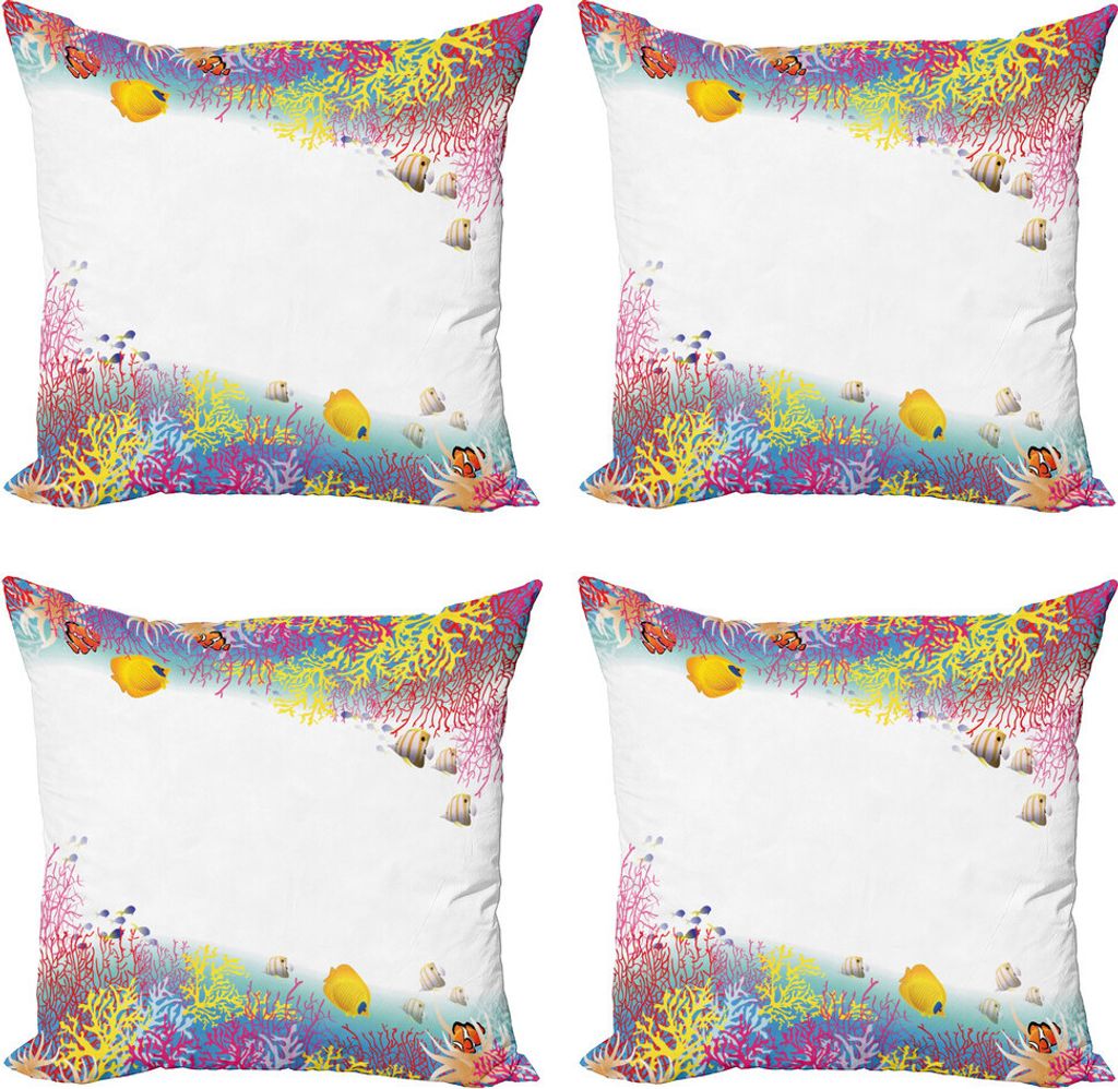 ABAKUHAUS Marine Kissenbezug Set (4 Stück), Wassertiere Fische, Moderner Doppelseitiger Digitaldruck, 40 cm x 40 cm, Mehrfarbig