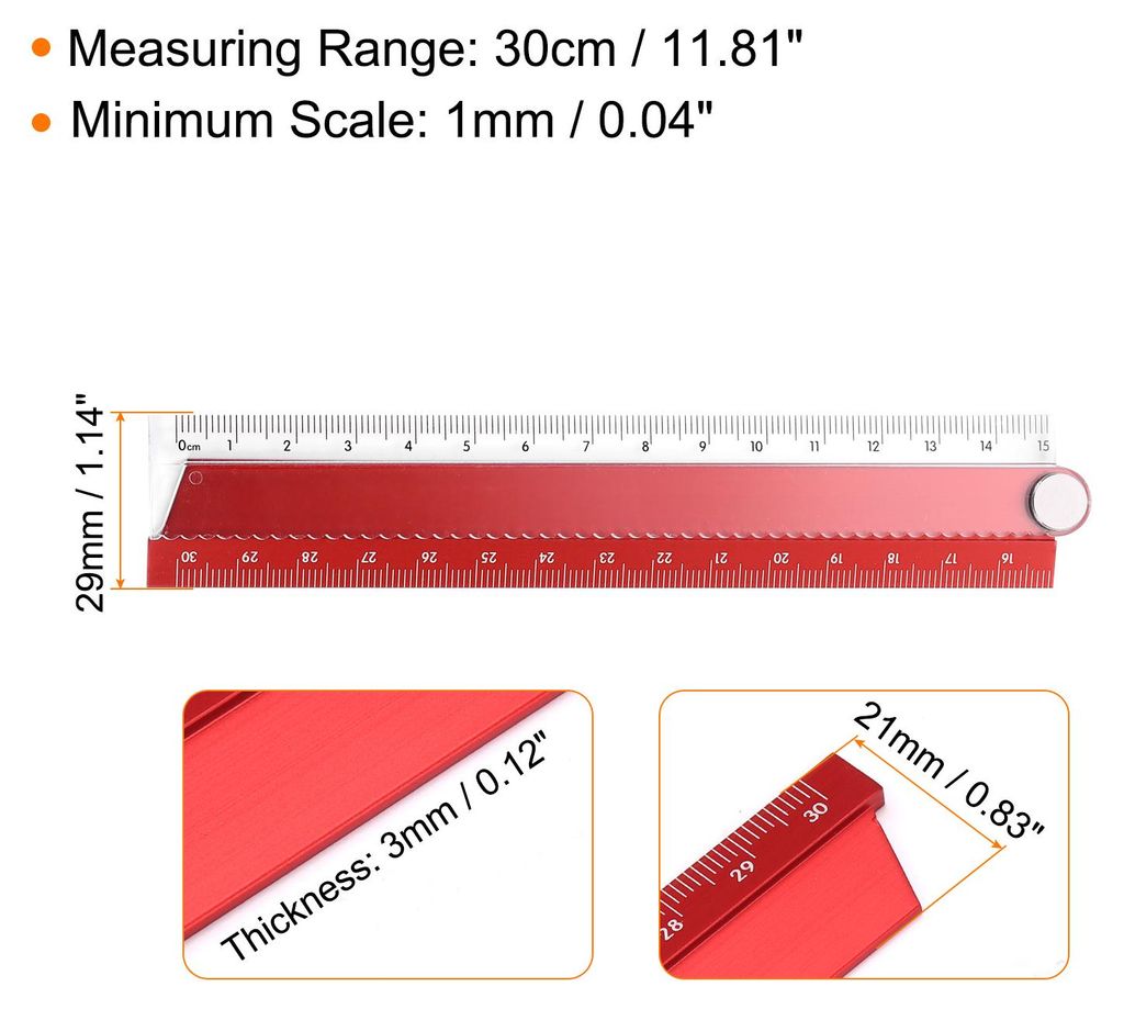 3 Stš¹ck Faltlineal 30cm Metrisch Faltbares Lineal aus Aluminium Winkelmesser Geometrisches Messwerkzeug fš¹r Architekten Kš¹nstler Bš¹ro, Rot