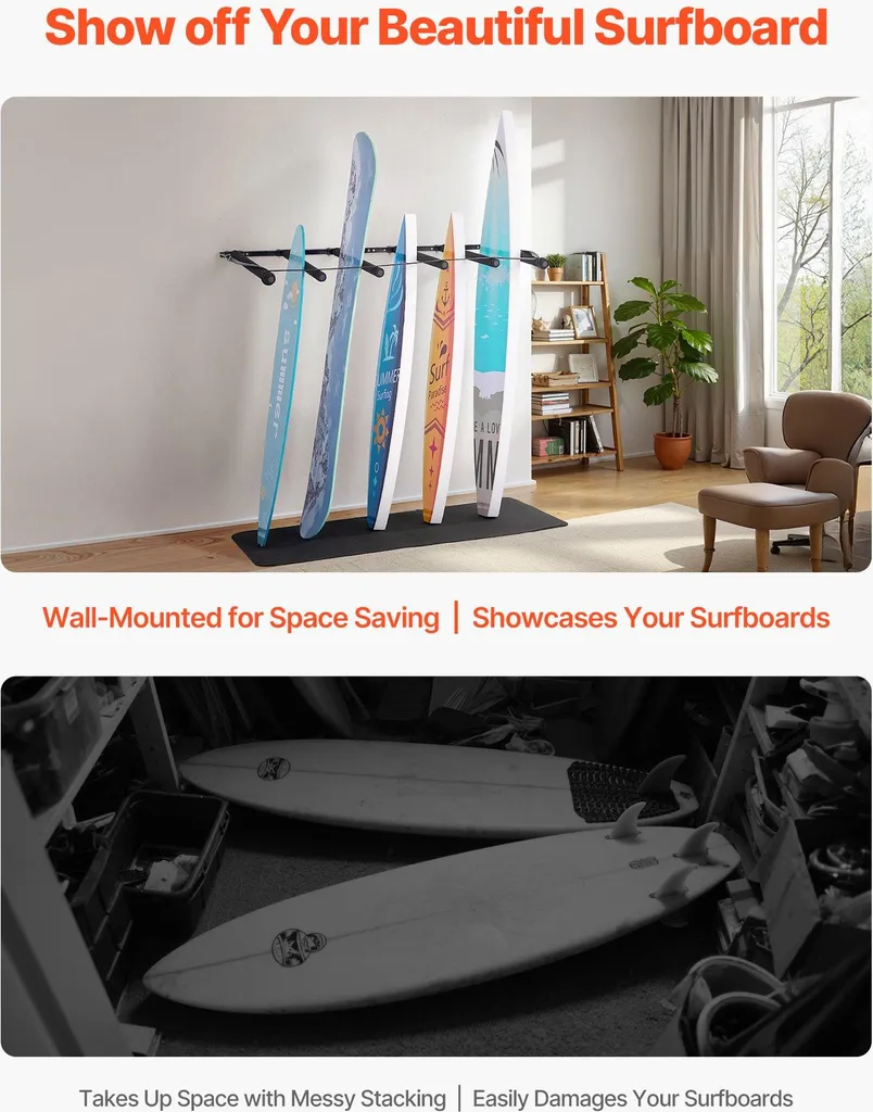 Présentation et rangement de surf avec ce rack mural à 5 niveaux