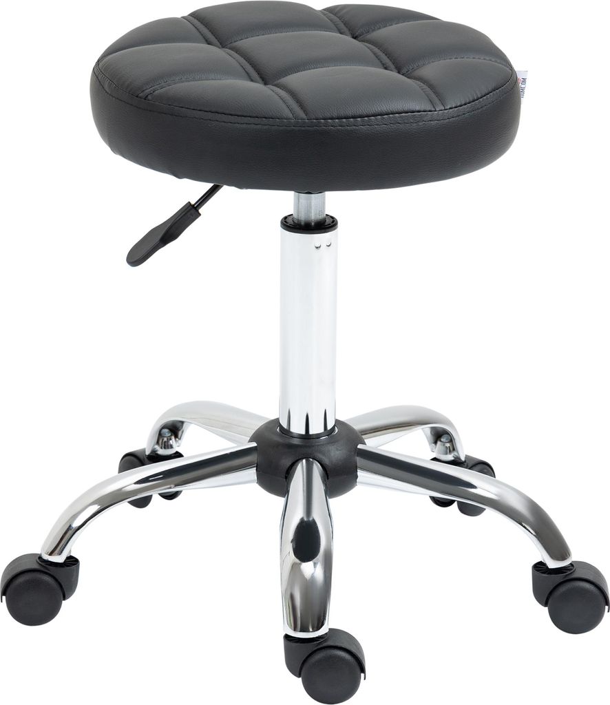 Drehhocker, Salonhocker, höhenverstellbar, Kunstleder, Steppdesign, Schwarz/Silber