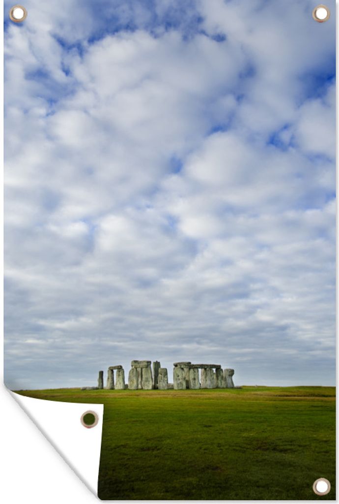 MuchoWow 80x120 cm Outdoor-Poster Gartendeko Sichtschutz Garten Poster für den Garten Schafswolken über Stonehenge in England