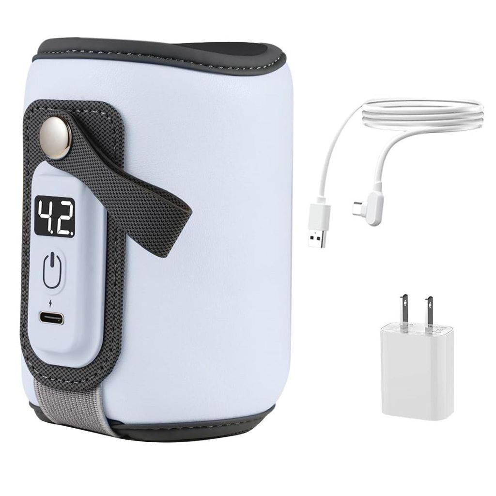 Bottle Warmer,Tragbarer Flaschenwärmer,38°C52°C 5 Stufen Temperaturregelung,Digitale Anzeige,24h Hält Wärme,Verstellbarer Aufkleber,Leder,Type...