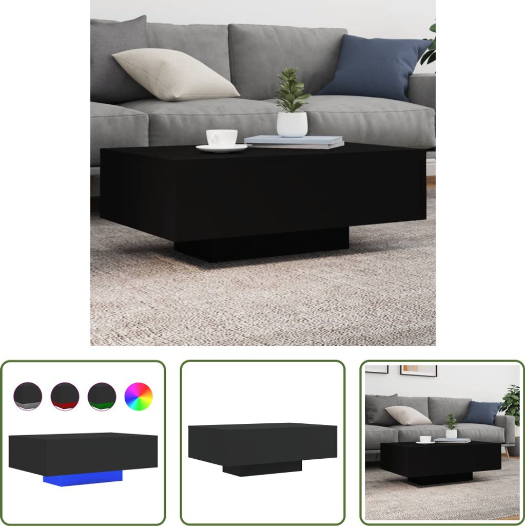 The Living Store Couchtisch mit LED-Leuchten Schwarz 85x55x31 cm