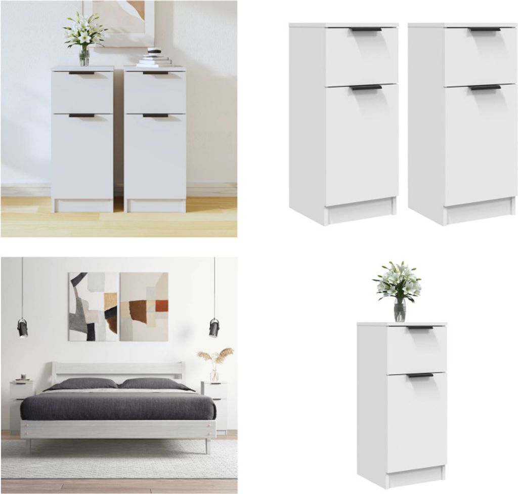 vidaXL Sideboards 2 Stk. Weiß 30x30x70 cm Holzwerkstoff - Sideboard - Sideboards - Schrank - Anrichte