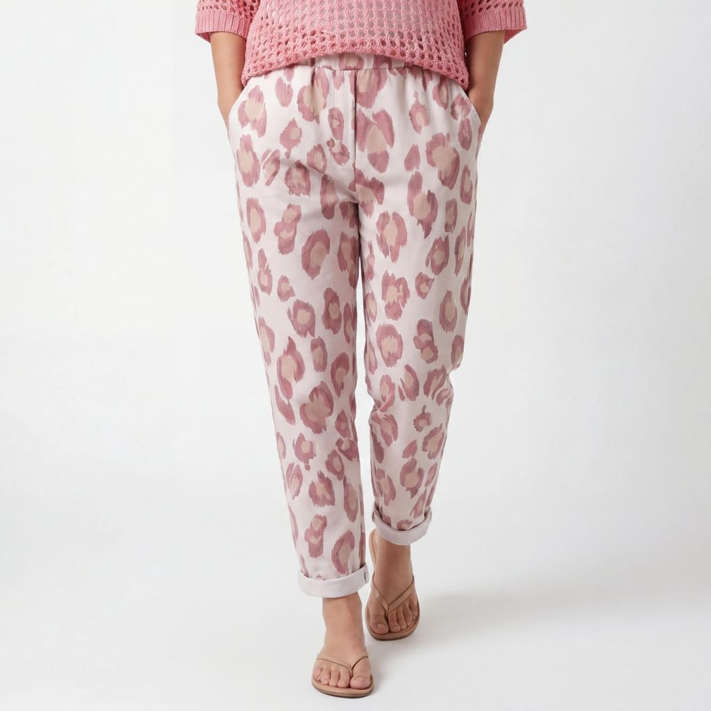 Stretchhose Damen Leo Look leichte Loungehose 40 42 44 Freizeithose mit Stretch