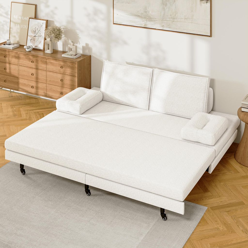 ProximaX Ausziehbares Schlafsofa 180×200 cm in Weiß, Leinenstoff – Multifunktionales Sofa und Bett für Gästezimmer