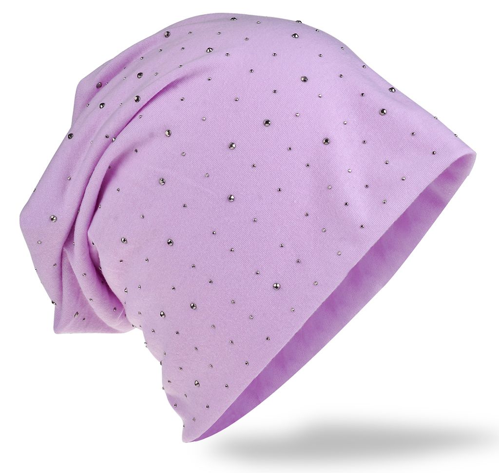Beanie Muetze Strass Nieten Flieder Produktbild 