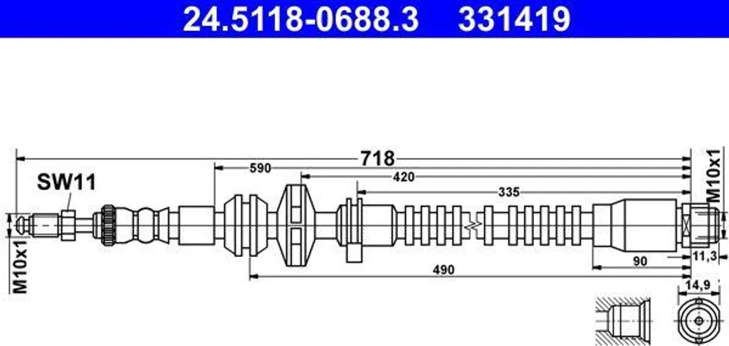 Flexible de frein ATE 24.5118-0688.3 pour BMW Série 5 F10 et Série 7 F01