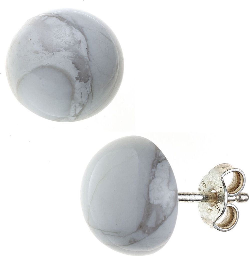 Ohrstecker aus Howlith Halbkugel 10mm 925 Silber weiß-grau rund Ohrschmuck Damen