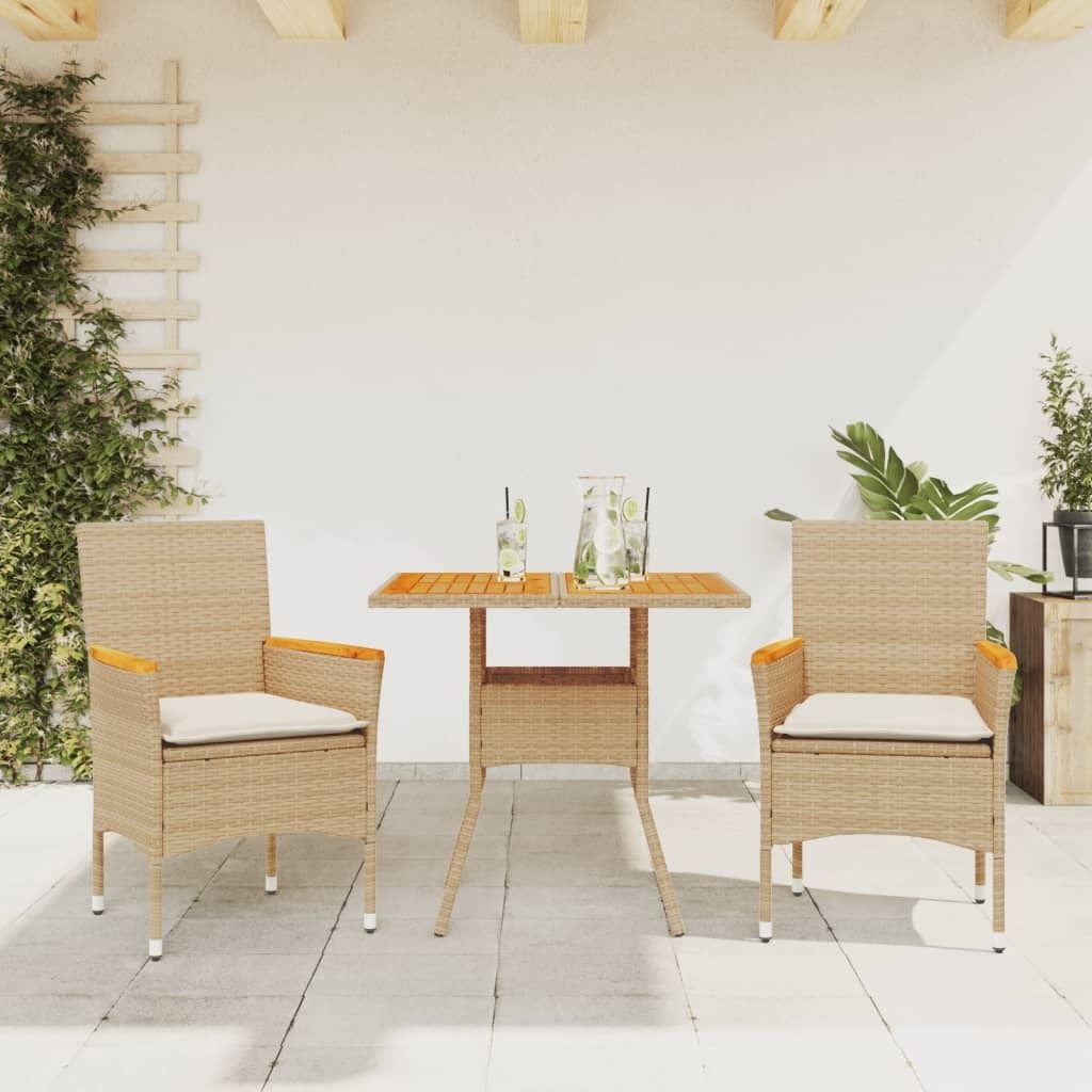Maison Exclusive - 3-tlg. Garten-Essgruppe mit Kissen Beige Poly Rattan Akazie