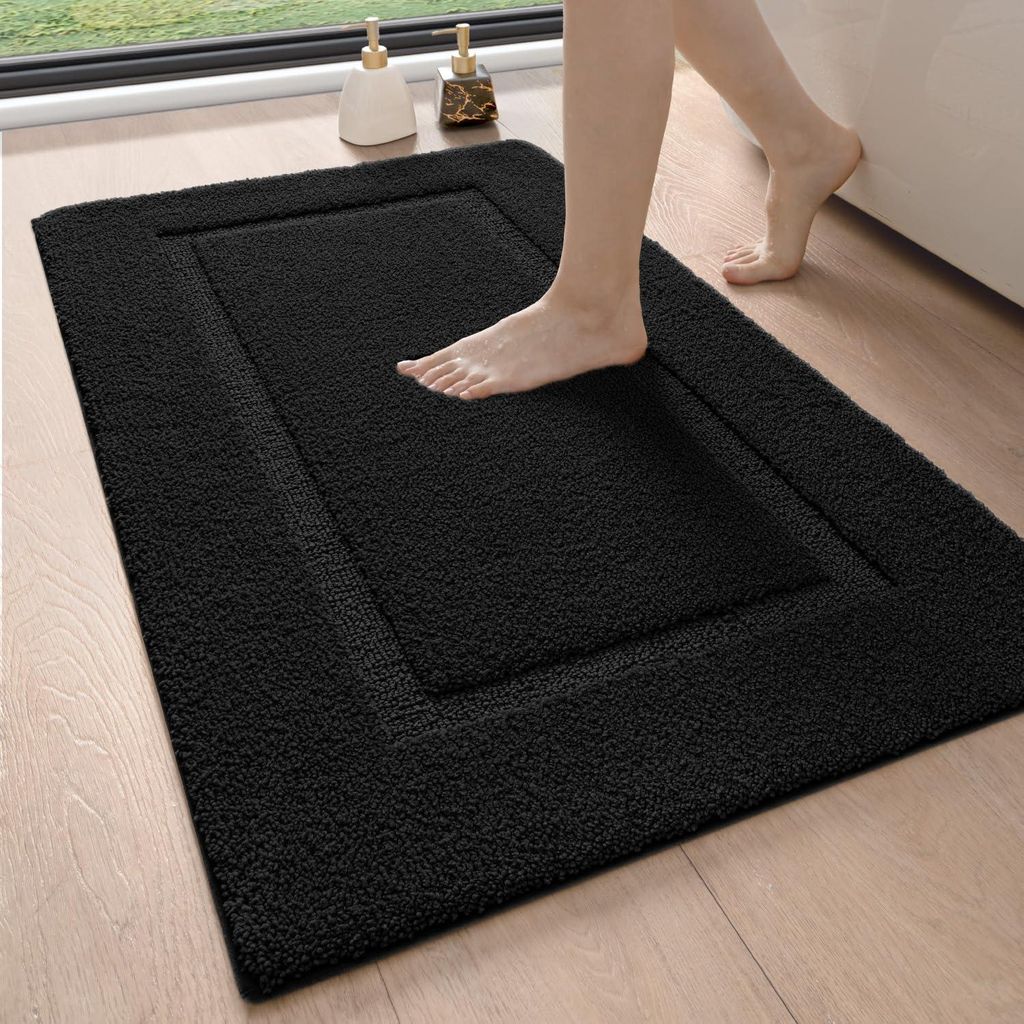 Badematte 60 x 110 cm, rutschfest, waschbar, weich, saugfähig, Mikrofaser, für Badewanne, Dusche und Badezimmer, schwarz