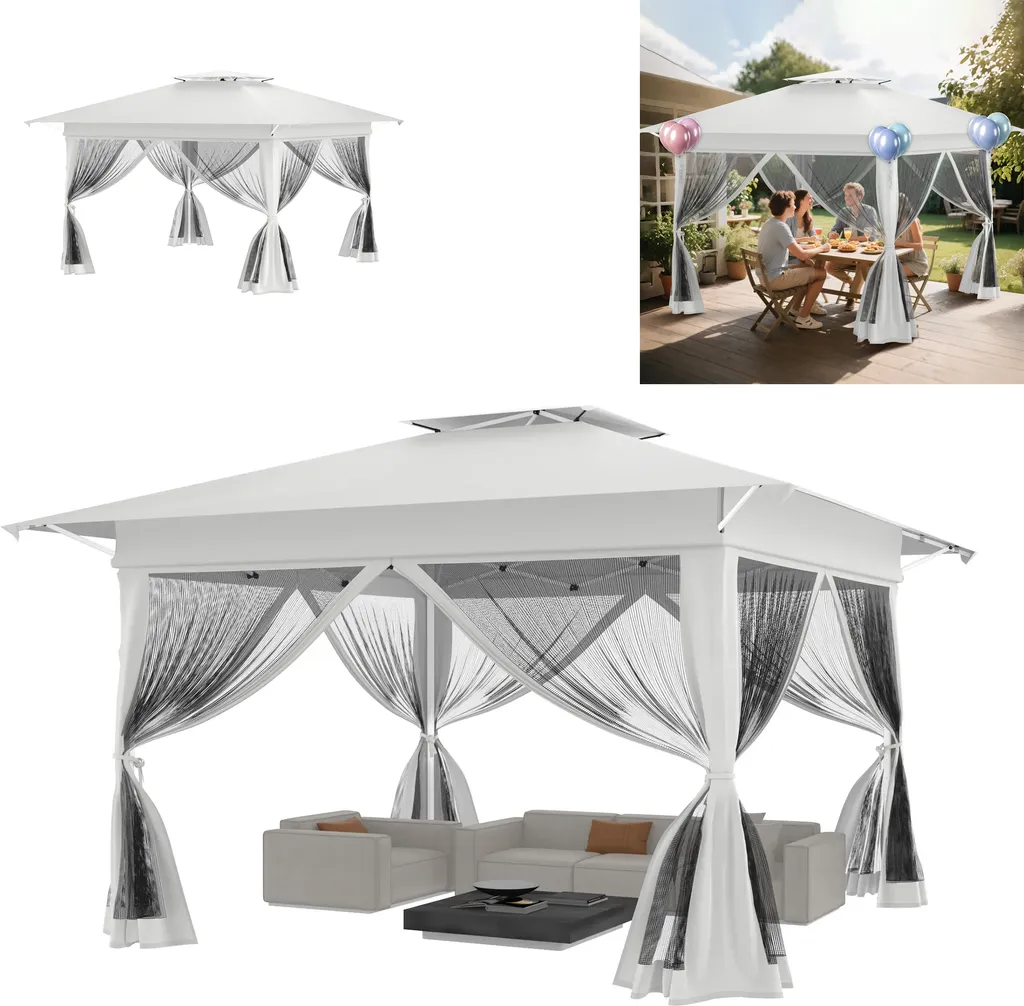 Kiosque de jardin Anti-UV XMTECH 3x3m Résistant au Vent Oxford 210D