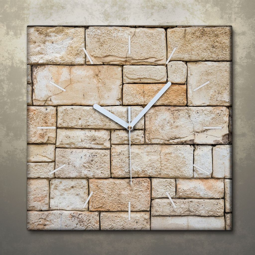 Wohnzimmer Leinwand Uhr Geräuschlos Küche 30x30 Natural, Steine, Motive, weiße Zeiger