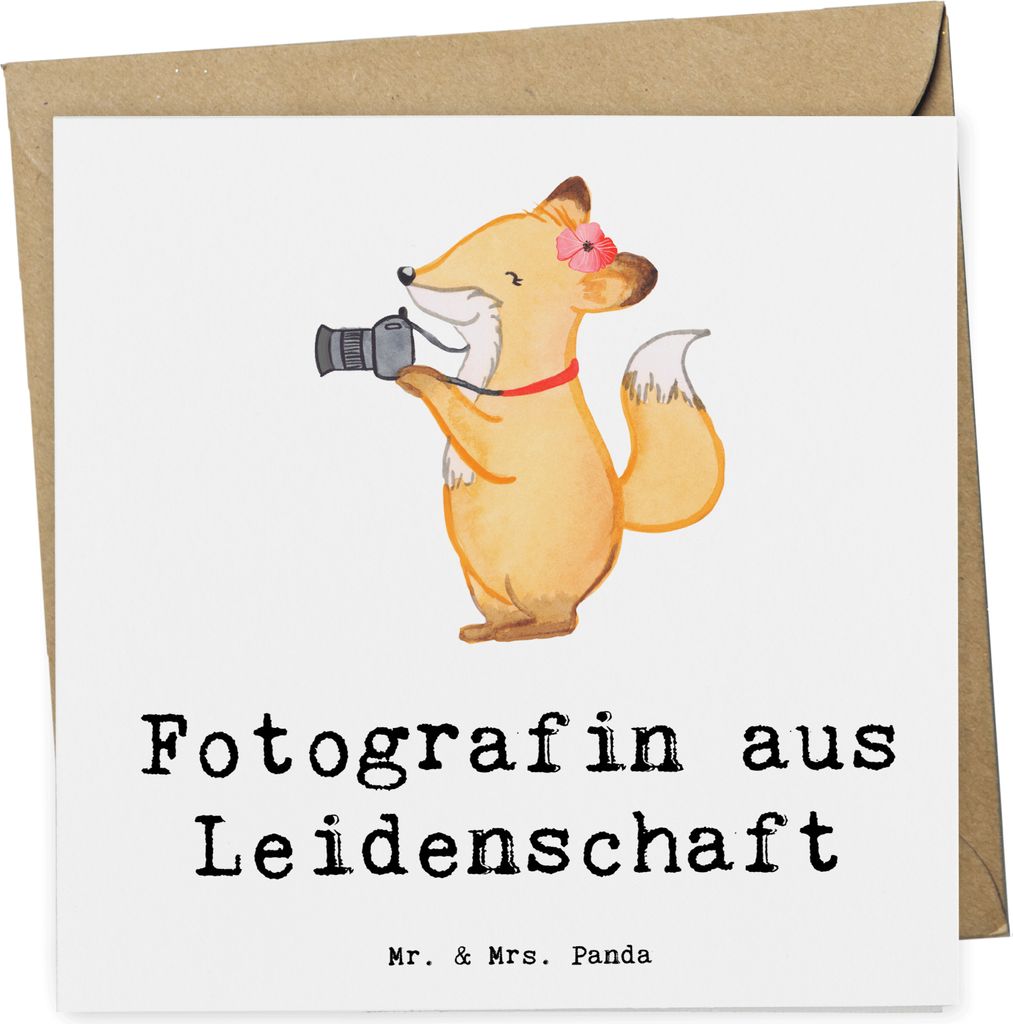 Mr. & Mrs. Panda Grußkarte Fotografin Leidenschaft - Weiß - Geschenk, Spruch, Beruf, Glückwunschkarte, faltkarte, Fotografie, Lustig, Ausbildung...