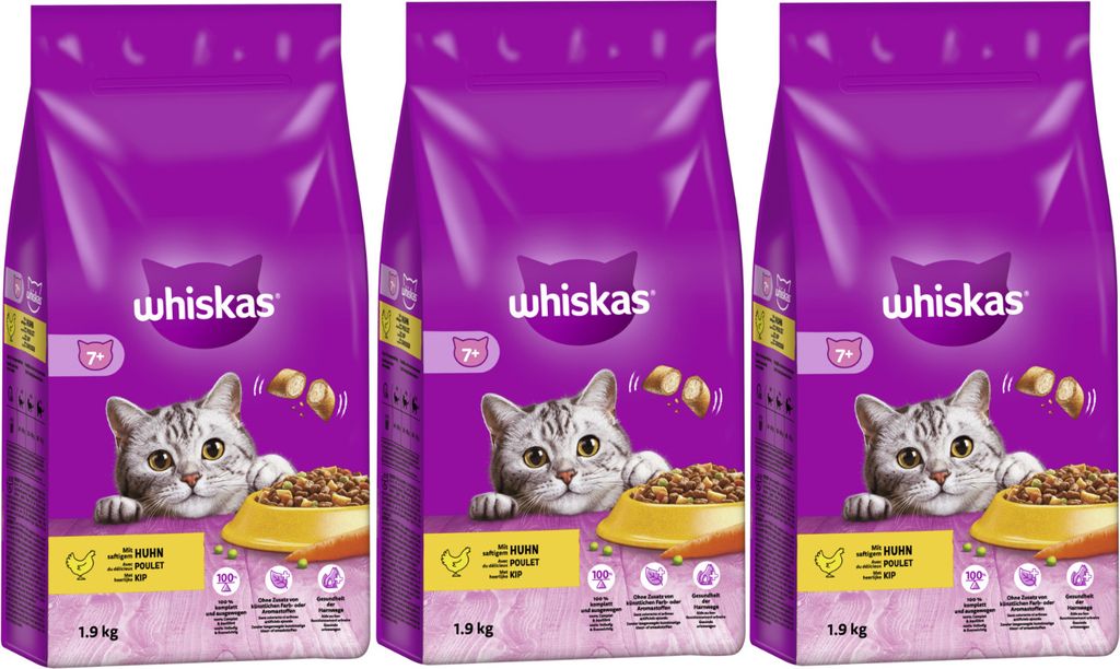 WHISKAS Beutel Trocken Senior mit Huhn 3 x 1,9kg