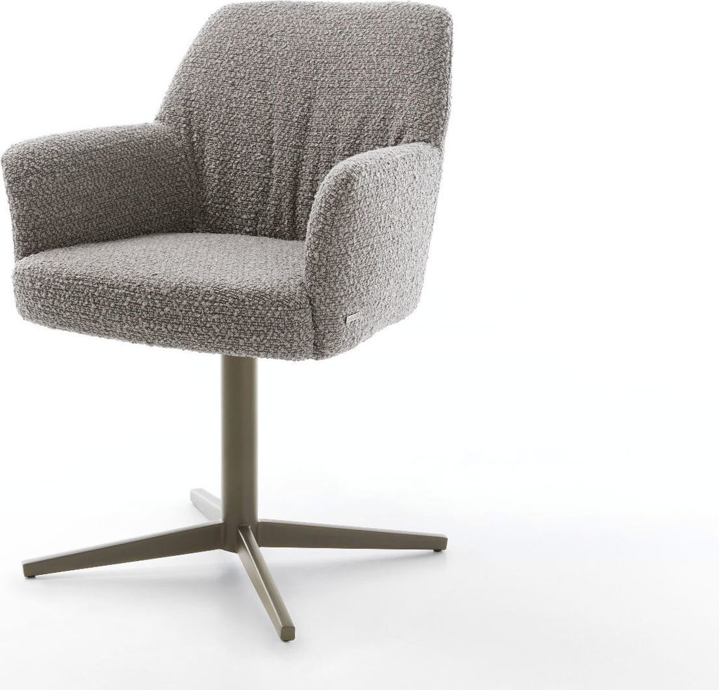 DELIFE Drehstuhl Xana-Flex mit Armlehnen Bouclé Silbergrau Fußkreuz Effektfinish Titan 360° drehbar Taschenfederkern