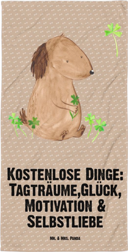 Mr. & Mrs. Panda Handtuch Hund Kleeblatt - Hundeglück - Geschenk, Glück, Motivation, Großes Badehandtuch, Gratis, Sprüche, Strandtuch, Reisehan...
