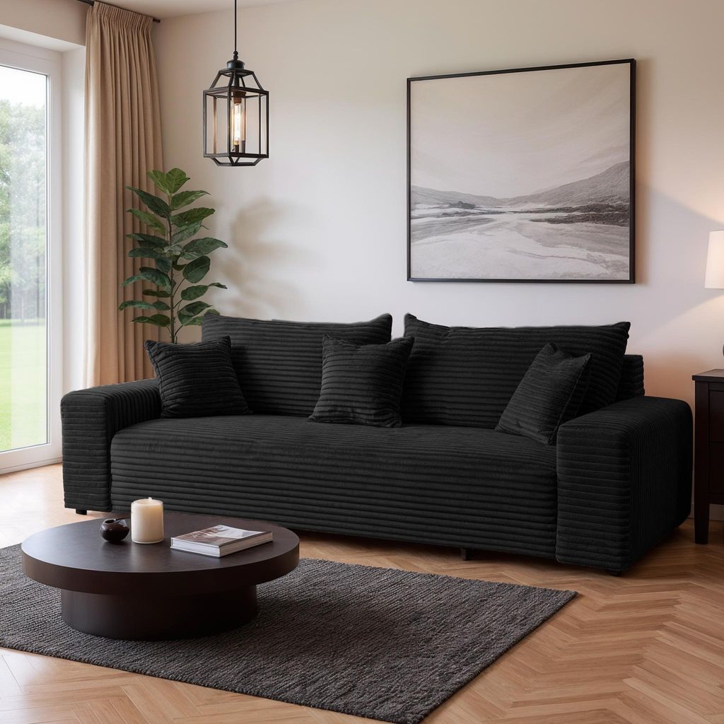 Cord Schlafsofa 3-Sitzer 265 x 105 cm Schwarz mit Produktbild 