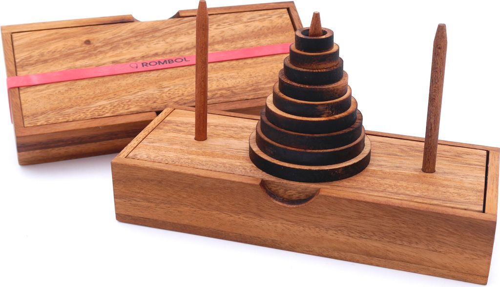 Turm von Hanoi, Holz, ein Klassiker unter den Knobelspielen
