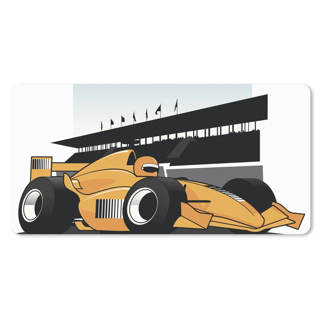 MuchoWow Schreibtischunterlage Ein gelber Rennwagen aus der Formel 1 in einer Illustration 80x40 cm - XXL Mauspad - Gaming Mauspad