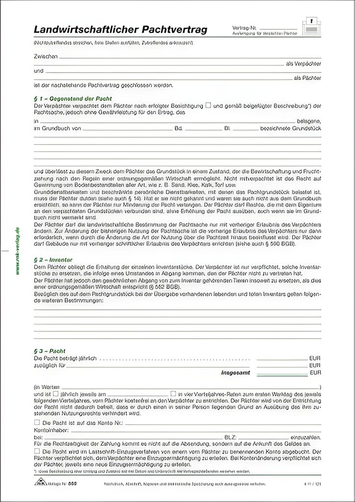 RNK Pachtvertrag landwirtschaftlich DIN A4 Produktbild 