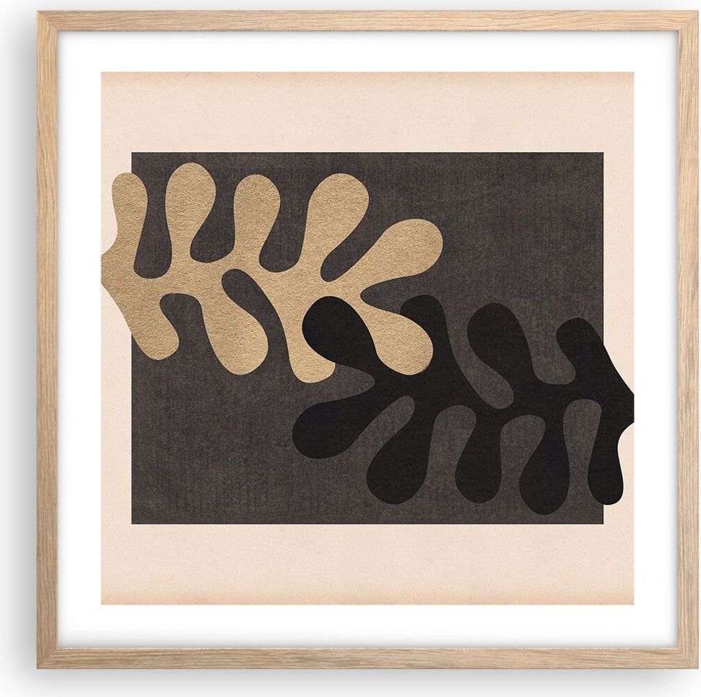 Gerahmtes Poster - Rahmen in heller Eiche - Blätter Form Figur - 50x50 cm - Wand Bild - Wanddeko - Wandbilder - Kunstposter - Wandposter - Bilderr...