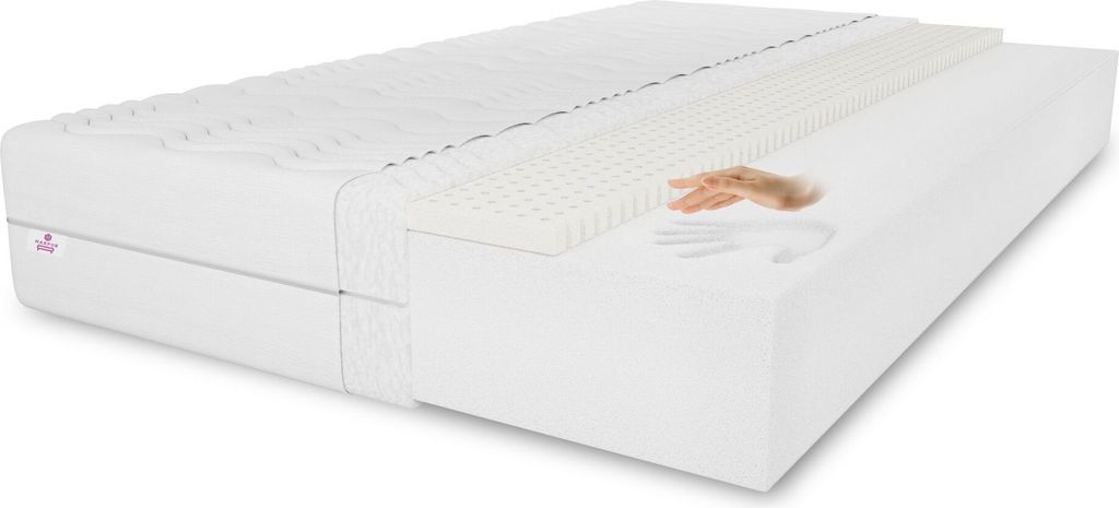 Latexmatratze Rachel 160x200x11 cm, Doppelseitige-Matratze Härtegrad H3, gesteppter schwarzer Bezug