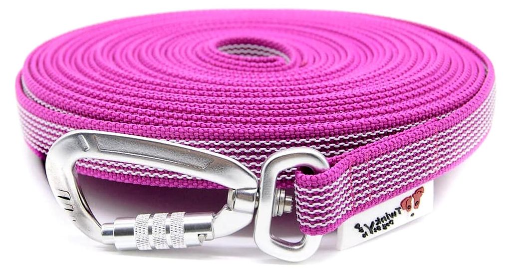 Dog Style Schleppleine gummiert mit Sicherheitskarabiner 20 mm breit für Hunde bis 50 kg - ohne Handschlaufe 3 Meter Pink, hergestellt in Deutschland