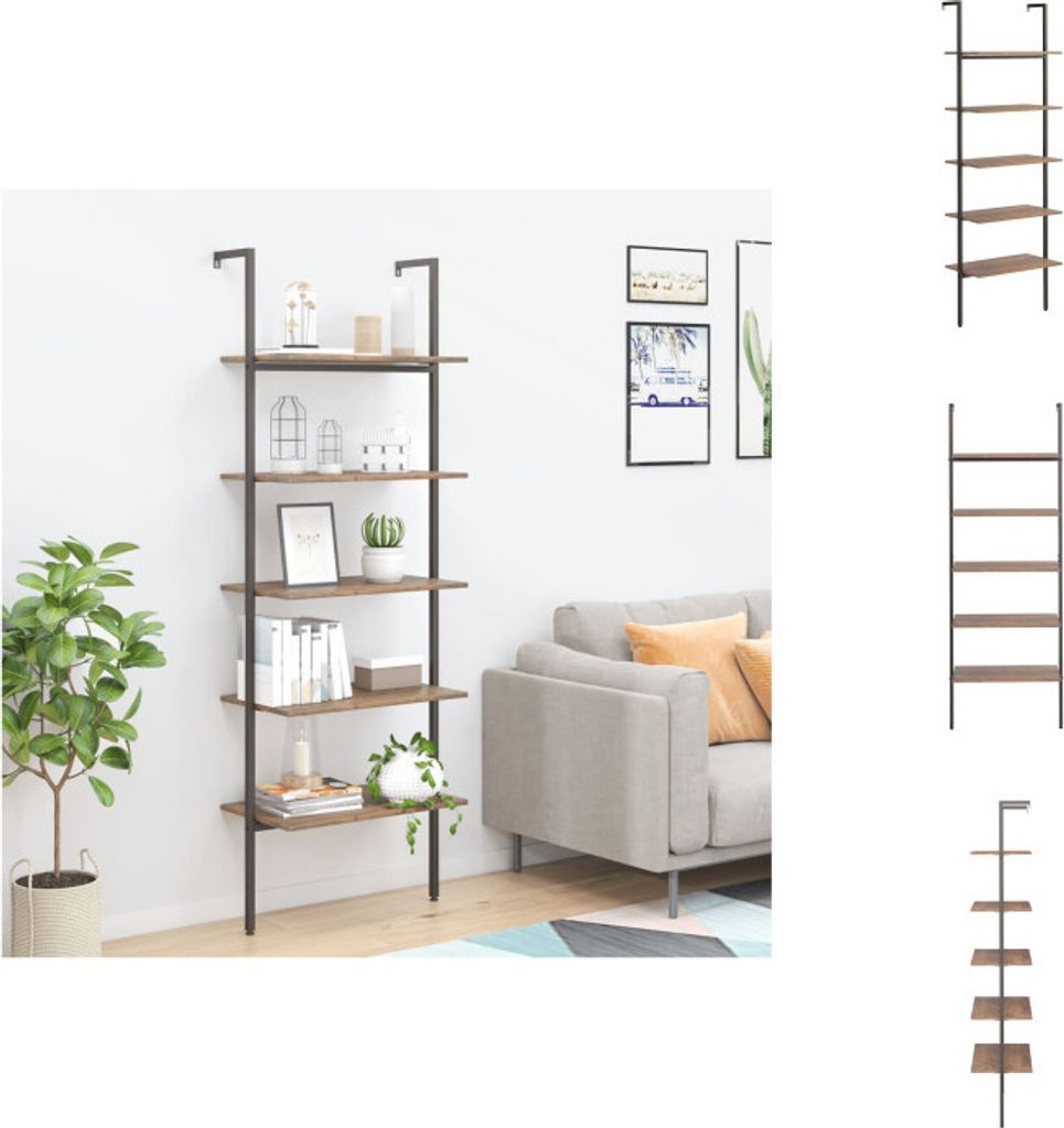 vidaXL Leiterregal mit 5 Böden Dunkelbraun und Schwarz 64x35x185 cm - Bücherregale & Bücherschränke