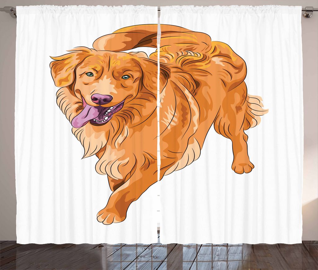 ABAKUHAUS Golden Retriever Rustikaler Vorhang, spielerisch Hund, Wohnzimmer Universalband Gardinen mit Schlaufen und Haken, 280 x 175 cm, Orange Vi...