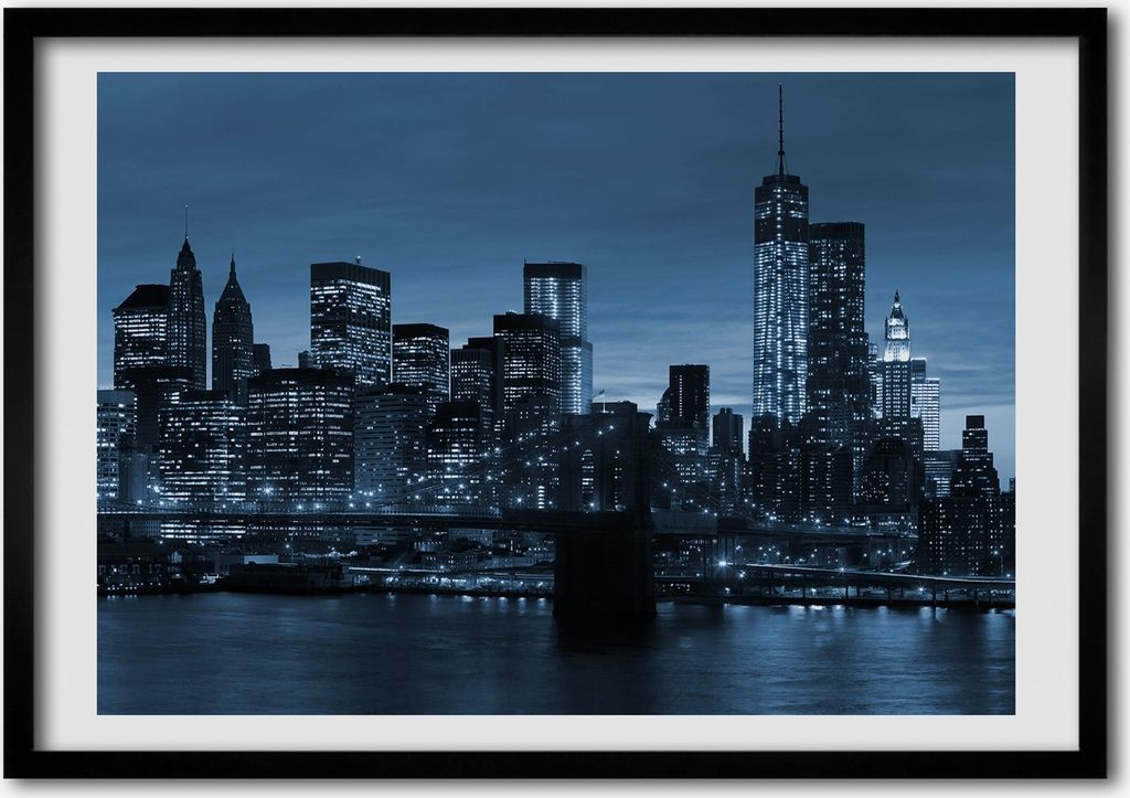 Bild - Bilderrahmen - 100 cm x 70 cm - MDF - Rahmen - Foto - Wandkunst New York bei Nacht