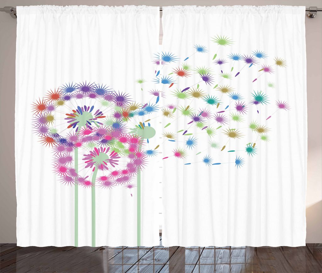 ABAKUHAUS Löwenzahn Rustikaler Gardine, Spring Season Inspiration, Schlafzimmer Kräuselband Vorhang mit Schlaufen und Haken, 280 x 175 cm, Mehrfa...