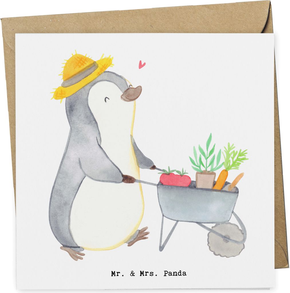 Mr. & Mrs. Panda Grußkarte Pinguin Gartenarbeit - Weiß - Geschenk, Glückwunschkarte, doppelkarte, faltkarte, Klappkarte, Gärtnern, Urban Garden...