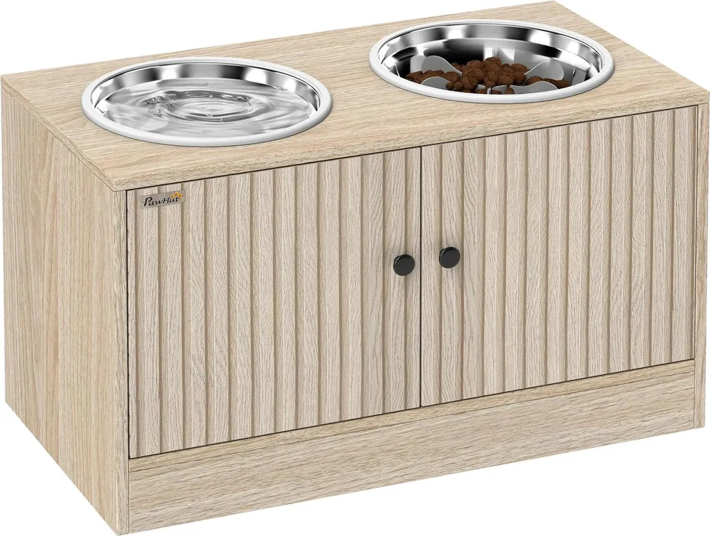 Mangeoire surélevée chien 2x2000ml bois de chêne et acier inoxydable