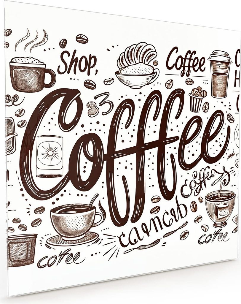 Küchenrückwand Spritzschutz Glas mit Motiv Kaffee Illustration 40 x 40 cm