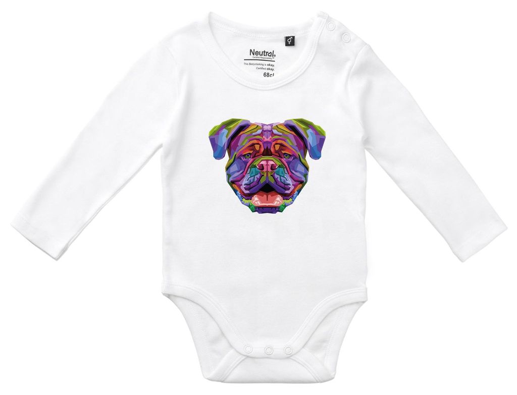 Huuraa Baby Body British Bulldog Colorful 74 White Baumwolle Fairtrade Langarmbody Geschenkidee