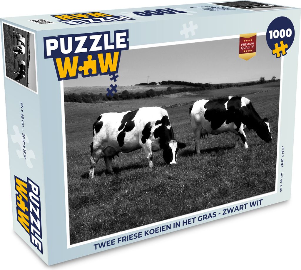 MuchoWow Puzzle 1000 Teile Zwei Friesische Kühe im Gras - schwarz und weiß - Erwachsene - Rätsel