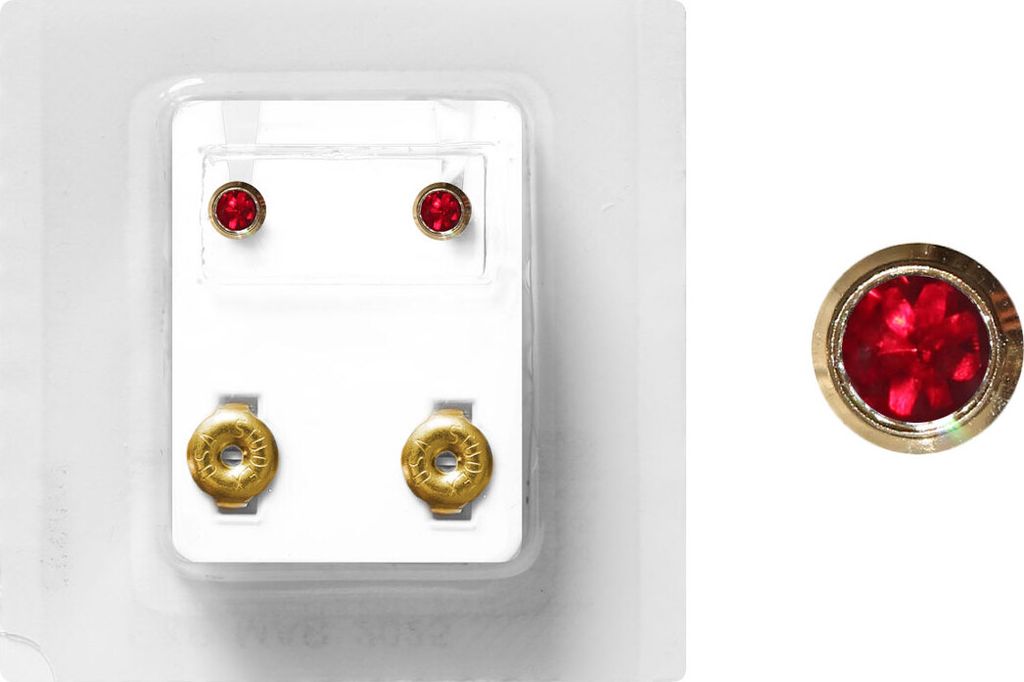 Erstohrstecker Chirurgenstahl vergoldet Sterile Ohrstecker Zarge mit Stein in rot 4mm